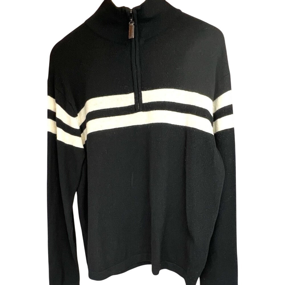 Impermeable Platinum Merino Wool Cashmere Blend Pullover 1/4 Zip Sweater SzL